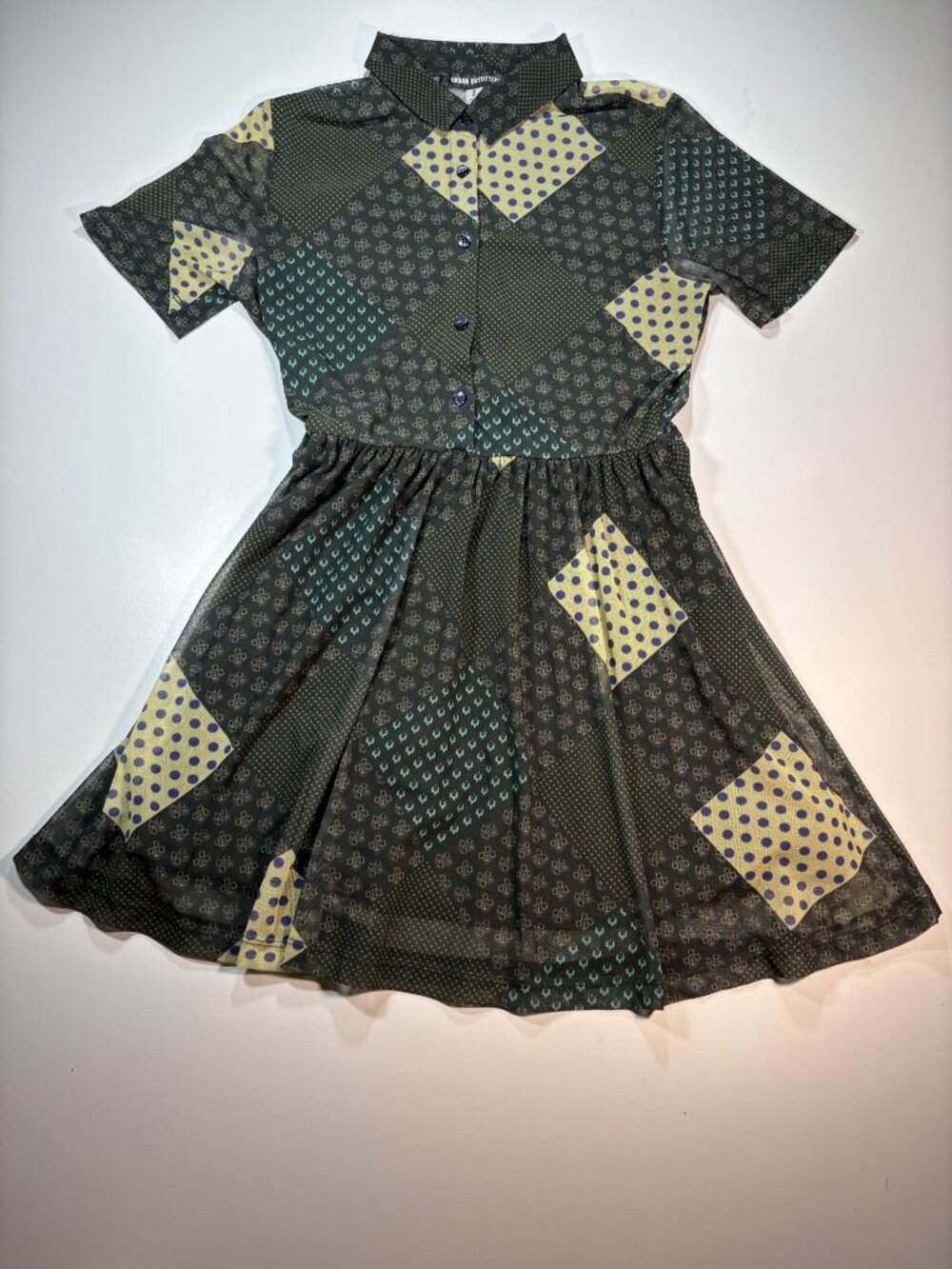 Urban Outfitters Babydoll Dress Small Petite Sheer Layered Geometric Print